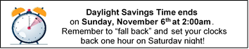 Fall Back DST ends time change reminder graphic